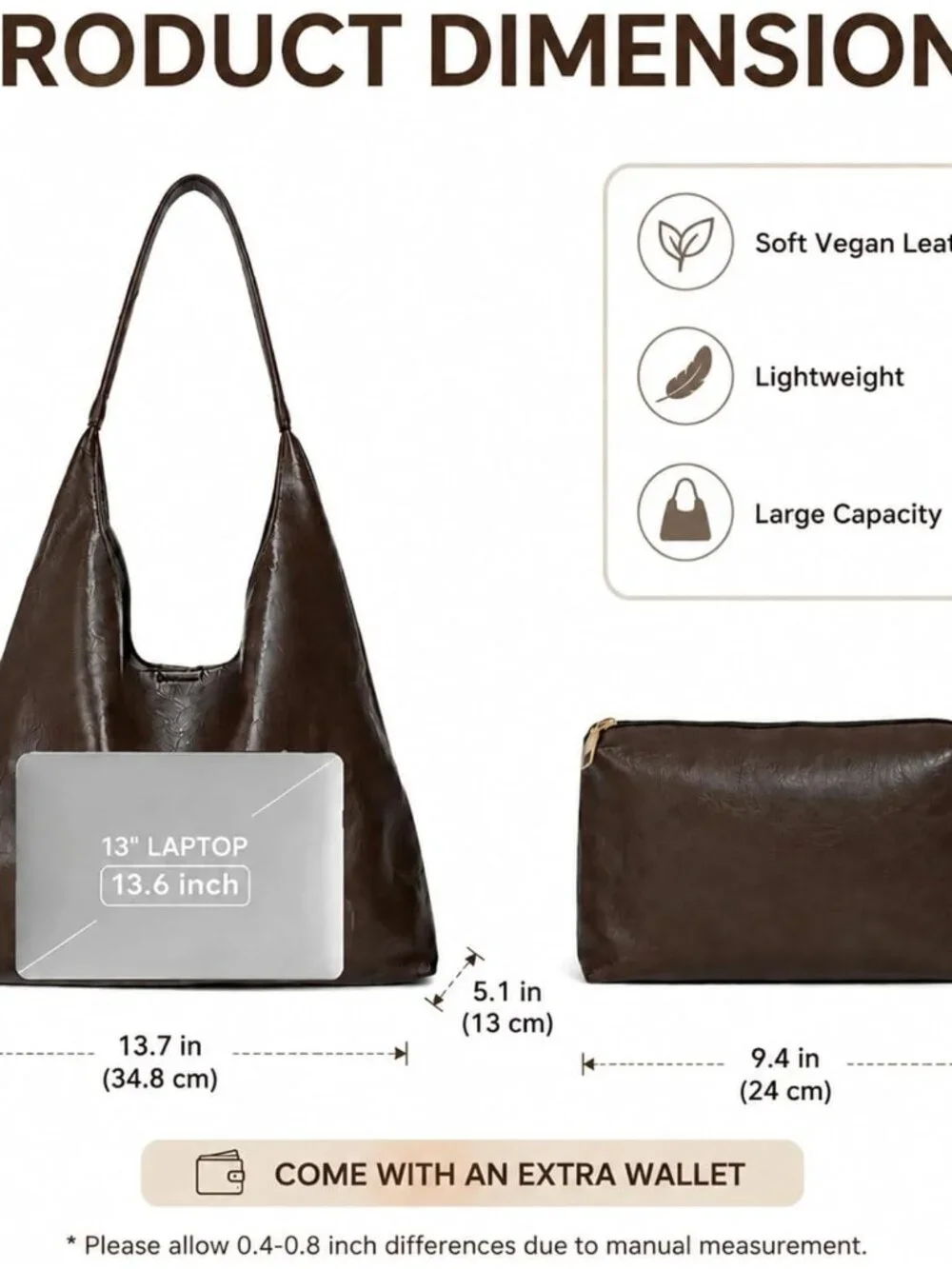 Hobo Bags for Women, Soft Vegan Leather Slouchy Shoulder Handbag Casual Tote Pur